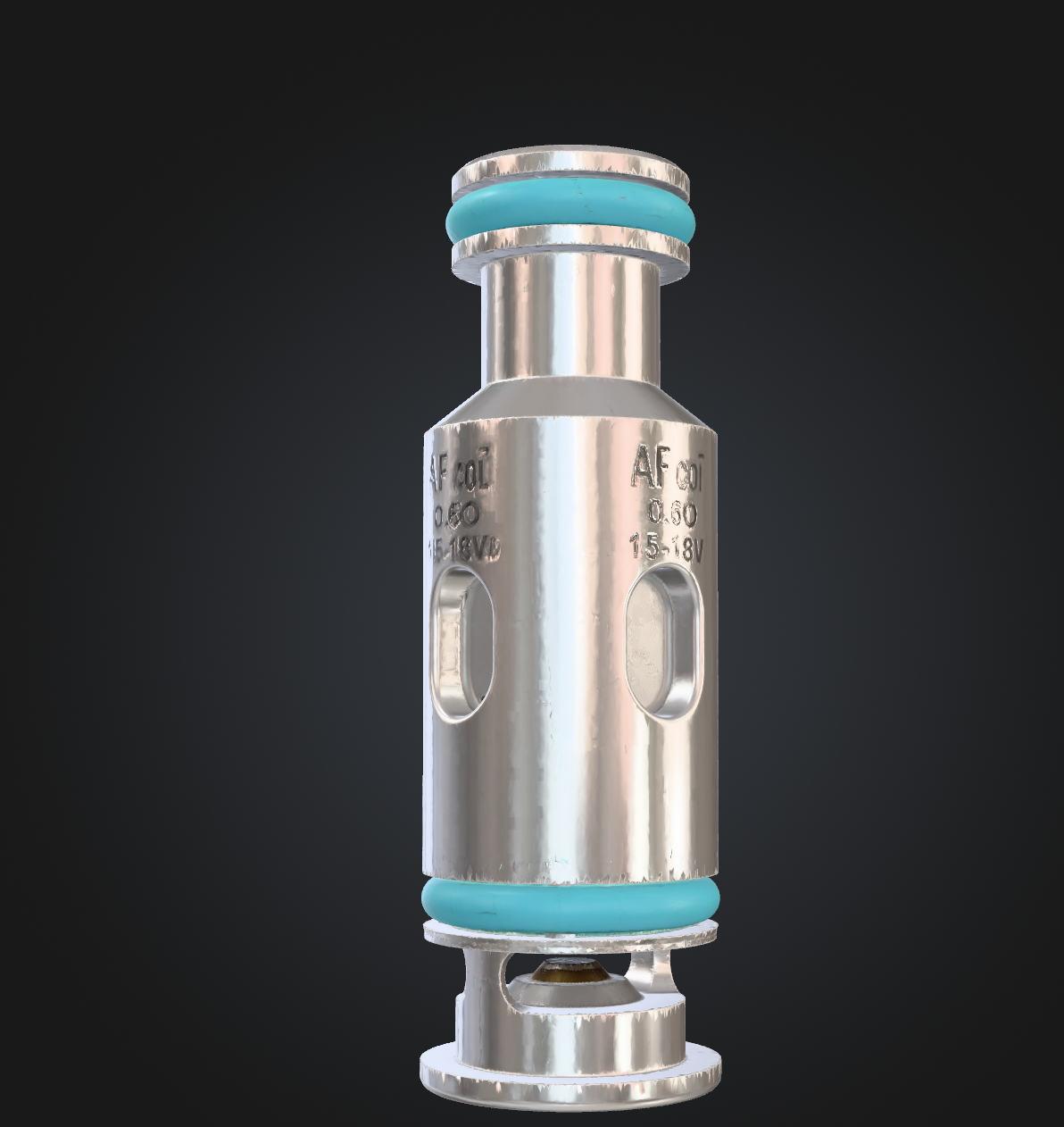Silver vape coil with cyan seals
